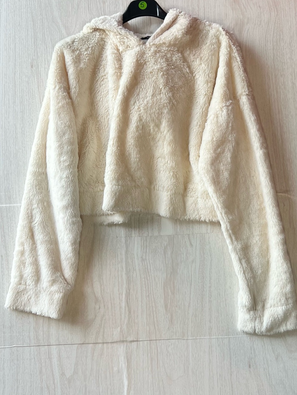 Forever 21 Cream Plush Hooded Cropped Sweater